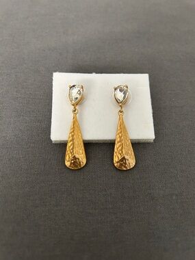 Spartina 449 Gold Teardrop Dangle Earrings with Clear Stone
